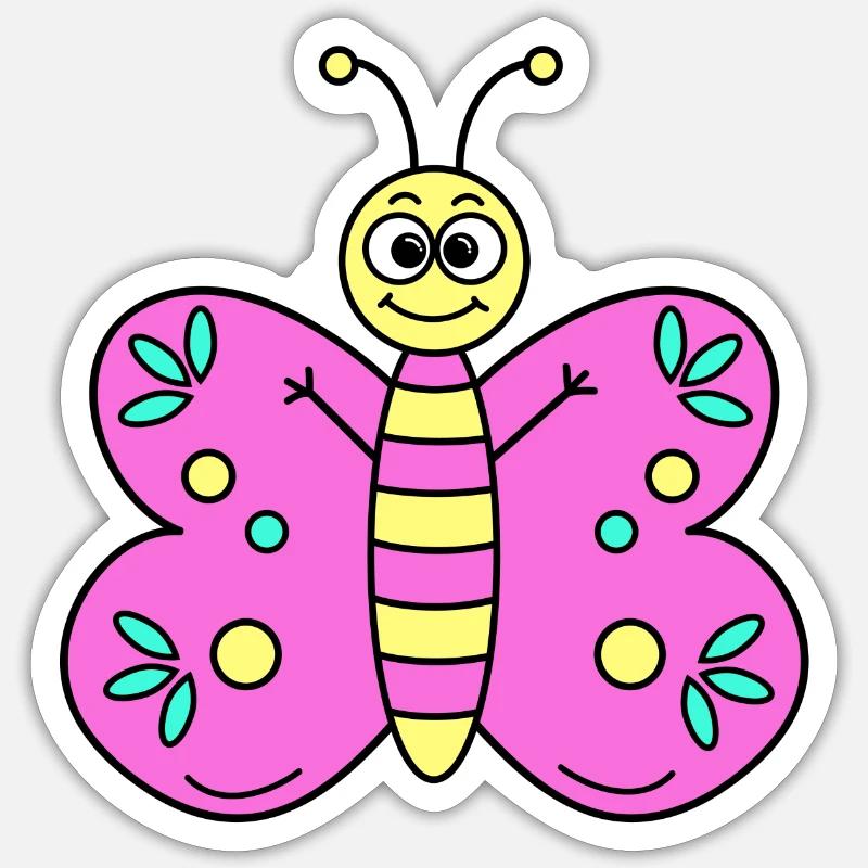 Papillon Rose - Sticker taille S (10 x 10 cm) - blanc mat