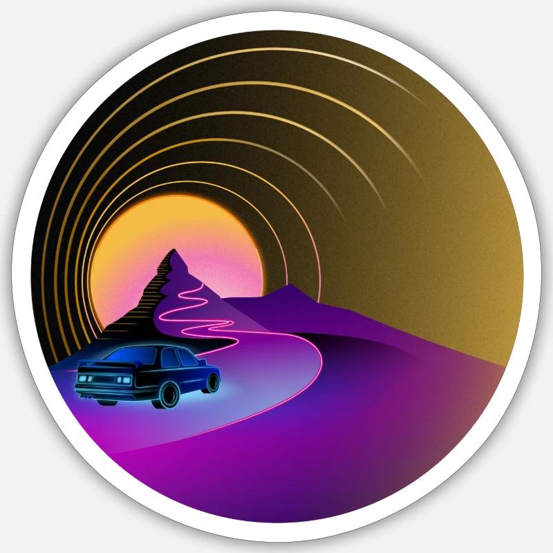E30 - Rétro - Synthwave - Style - Sticker taille S (10 x 10 cm) - blanc mat