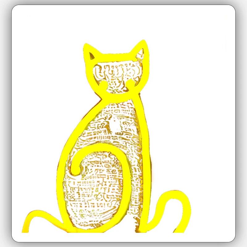 Griffonner chat jaune - Sticker taille S (10 x 10 cm) - blanc mat