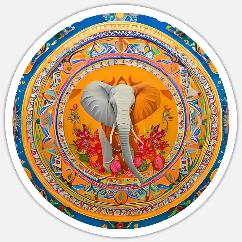 Elephant Boho Design dans l’art numérique - Sticker taille S (10 x 10 cm) - blanc mat