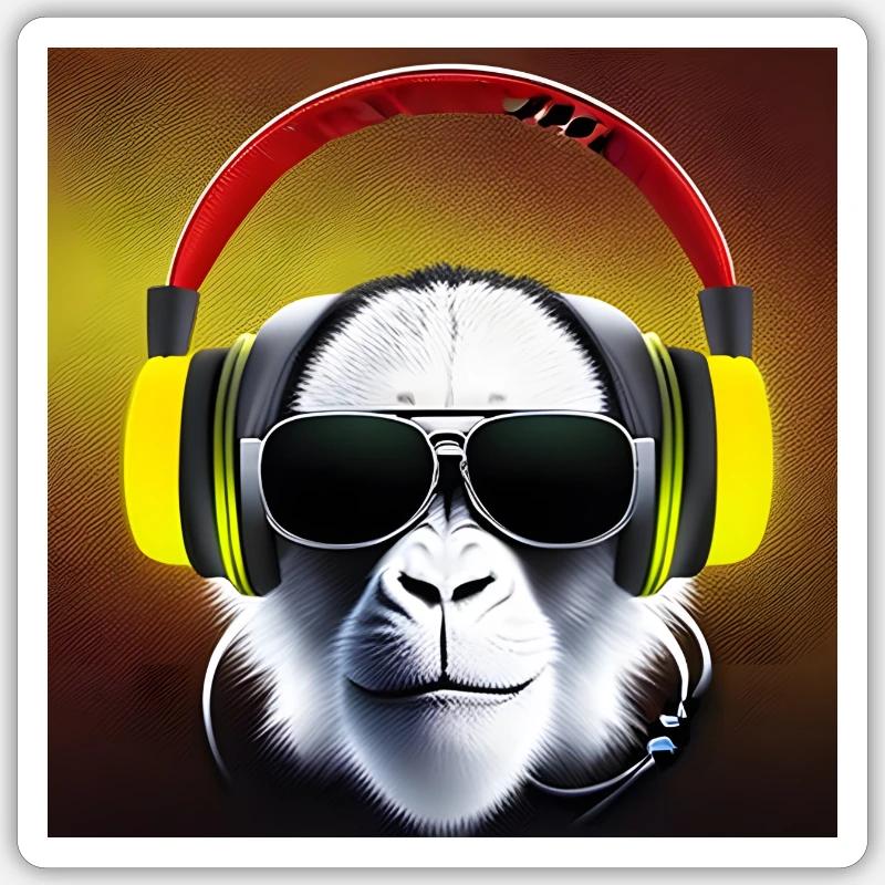 Affe mit Kopfhörern - Sticker Größe S (10 x 10 cm) - Mattweiß