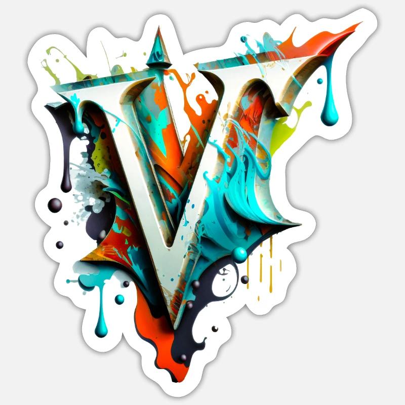 Graffiti Buchstabe V mit👑 - Sticker Größe S (10 x 10 cm) - Mattweiß