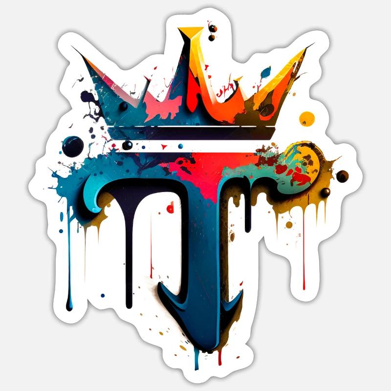 Graffiti Buchstabe T mit👑 - Sticker Größe S (10 x 10 cm) - Mattweiß