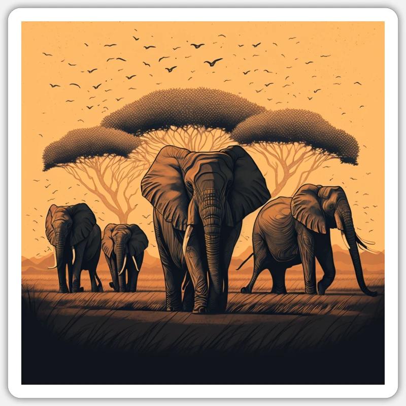 Peaceful Elephant Herd Gift Sticker size S (10 x 10 cm)