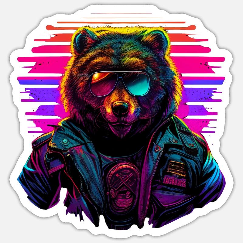 Retro Emblems - Animal - Pilot Bear - Sticker Größe S (10 x 10 cm) - Mattweiß