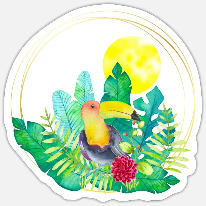 L’été avec le toucan - Sticker taille S (10 x 10 cm) - blanc mat