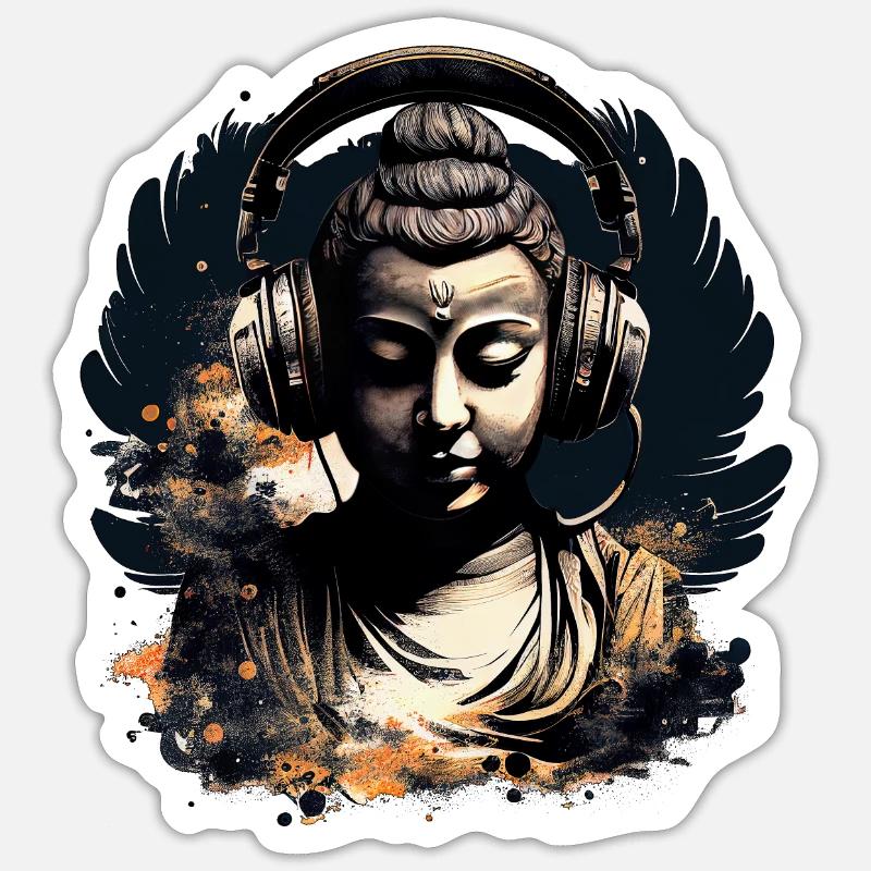 Bouddha DJ - Sticker taille S (10 x 10 cm) - blanc mat