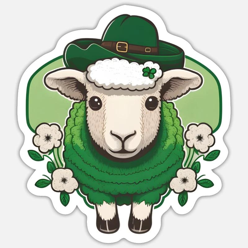 Mouton de la Saint-Patrick avec des fleurs Sticker taille S (10 x 10 cm)