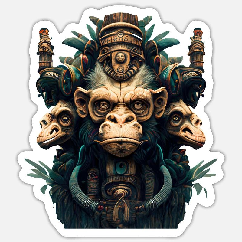 Monkey Totem - Sticker taille S (10 x 10 cm) - blanc mat