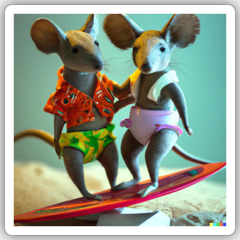 Deux souris à Hawaii - Sticker taille S (10 x 10 cm) - blanc mat