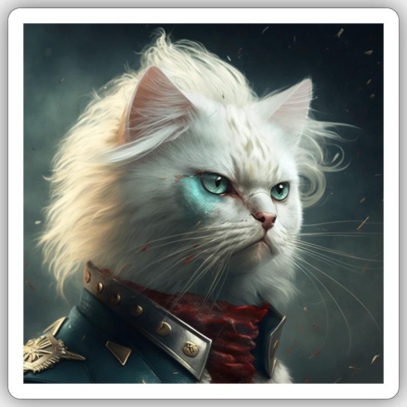 Chat blanc - Sticker taille S (10 x 10 cm) - blanc mat