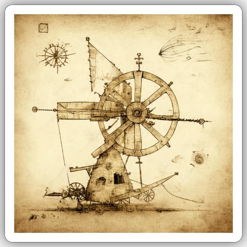Machine de Léonard de Vinci - Sticker taille S (10 x 10 cm) - blanc mat