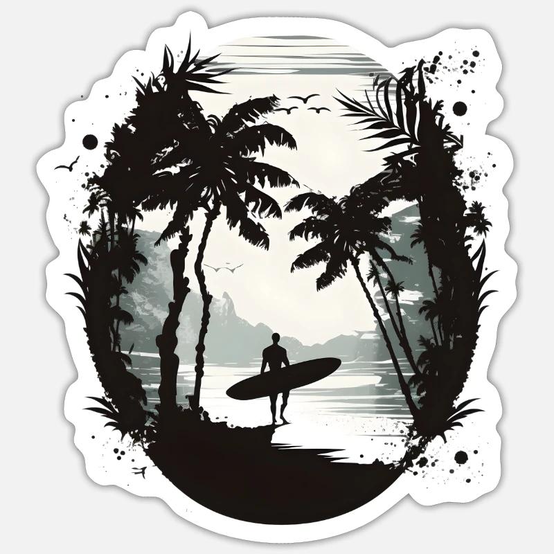 Surfeur noir et blanc - Sticker taille S (10 x 10 cm) - blanc mat