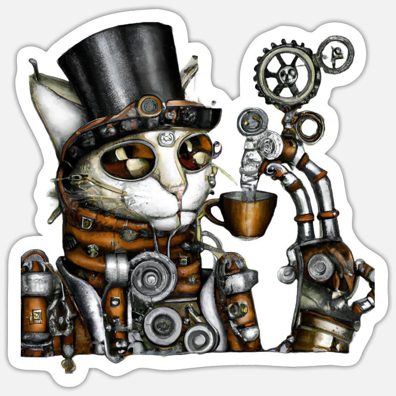 Chat Steampunk Sticker taille S (10 x 10 cm)
