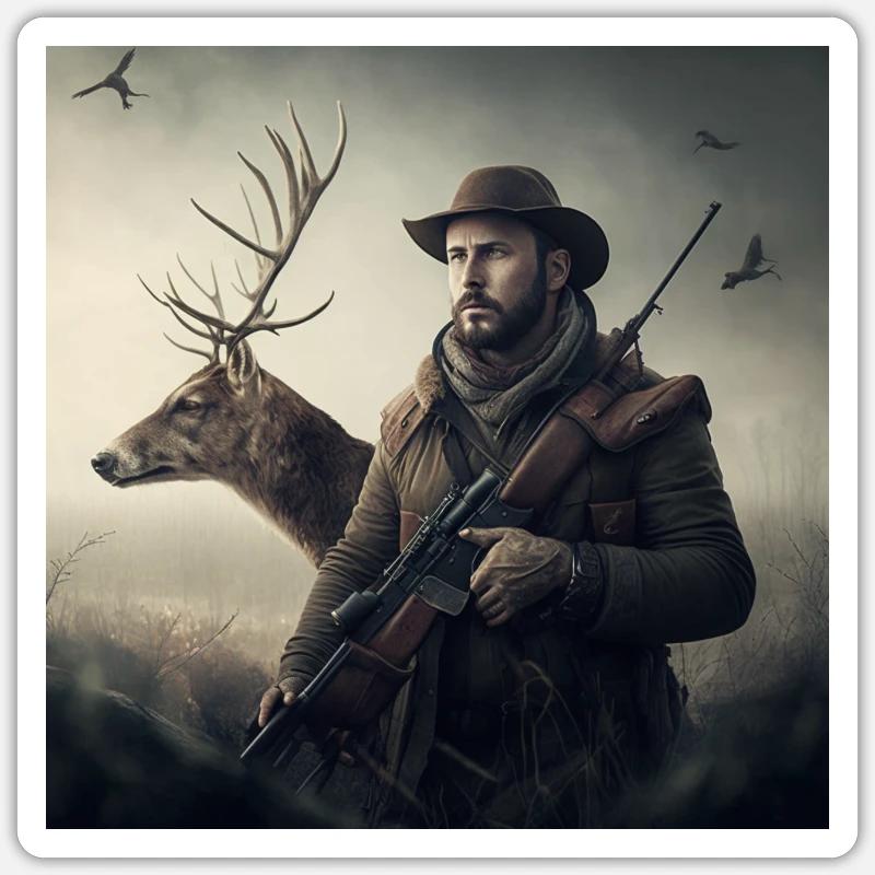 Hunter and Deer Gift - Sticker size S (10 x 10 cm) - white matte