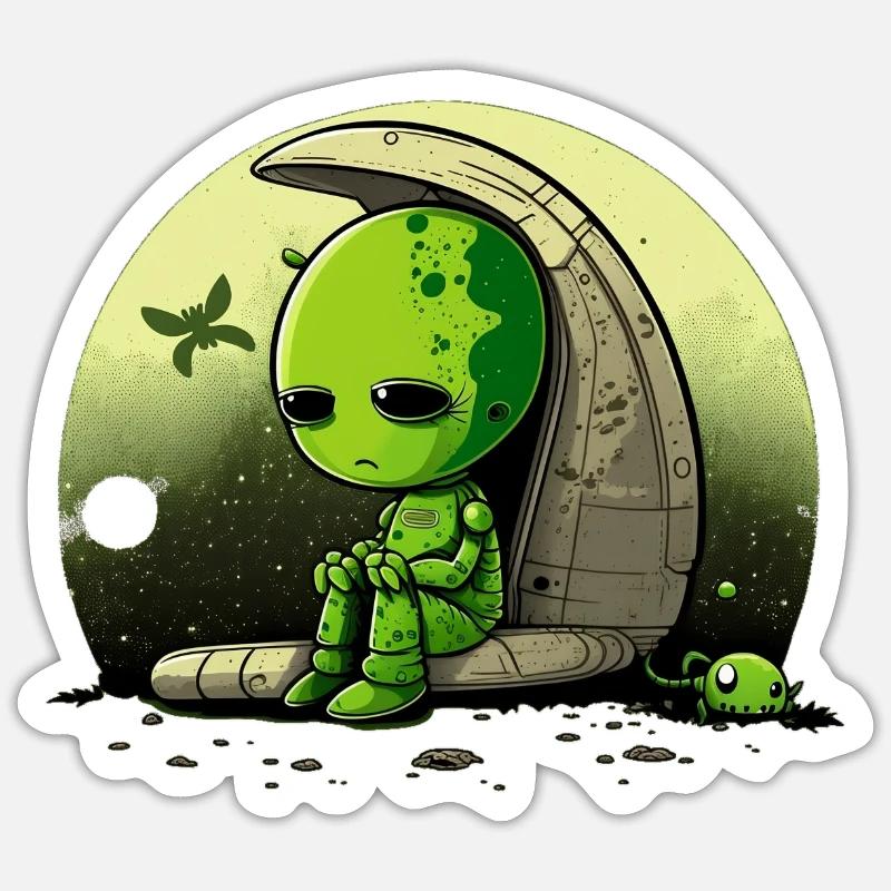 Triste extraterrestre - Sticker taille S (10 x 10 cm) - blanc mat