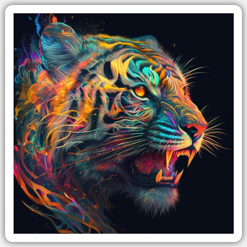 Farbiger Tiger, einzigartiges Design - Sticker Größe S (10 x 10 cm) - Mattweiß