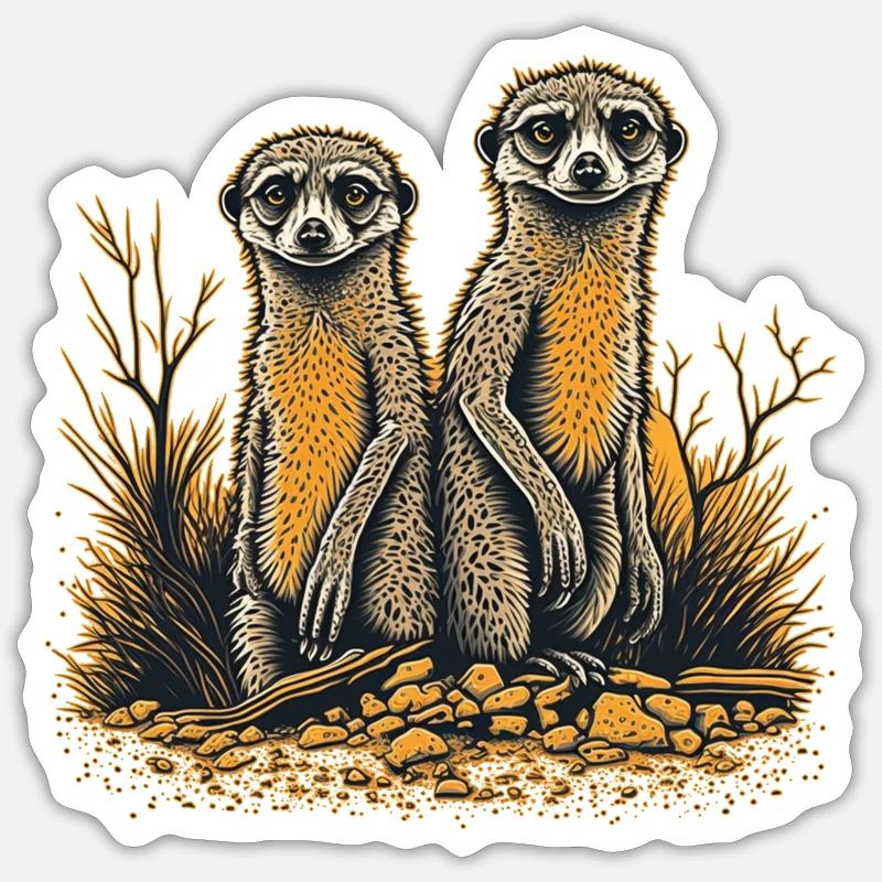 Zwei Erdmännchen - Sticker Größe S (10 x 10 cm) - Mattweiß
