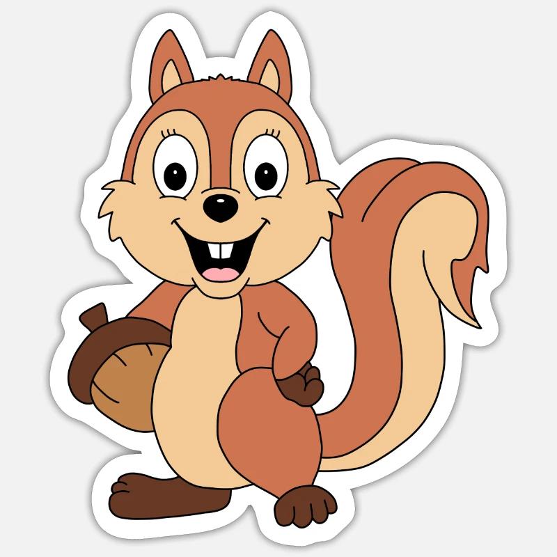 EICHHÖRNCHEN - EICHEL - TIER - TIERISCH - TIERISCH - Sticker Größe S (10 x 10 cm) - Mattweiß