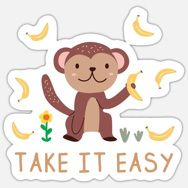 Take it easy | Bananen Äffchen | Boho-Style Sticker Größe S (10 x 10 cm)