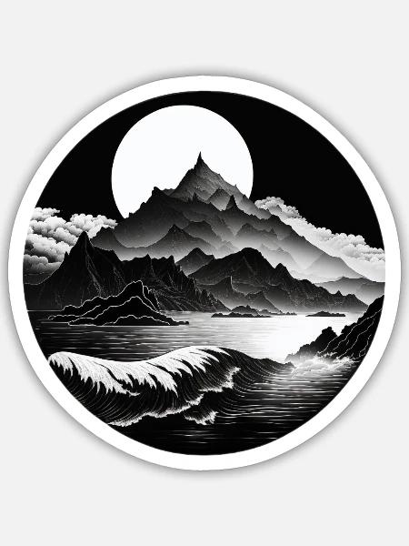 Black White Mountains - Sticker Größe S (10 x 10 cm) - Mattweiß