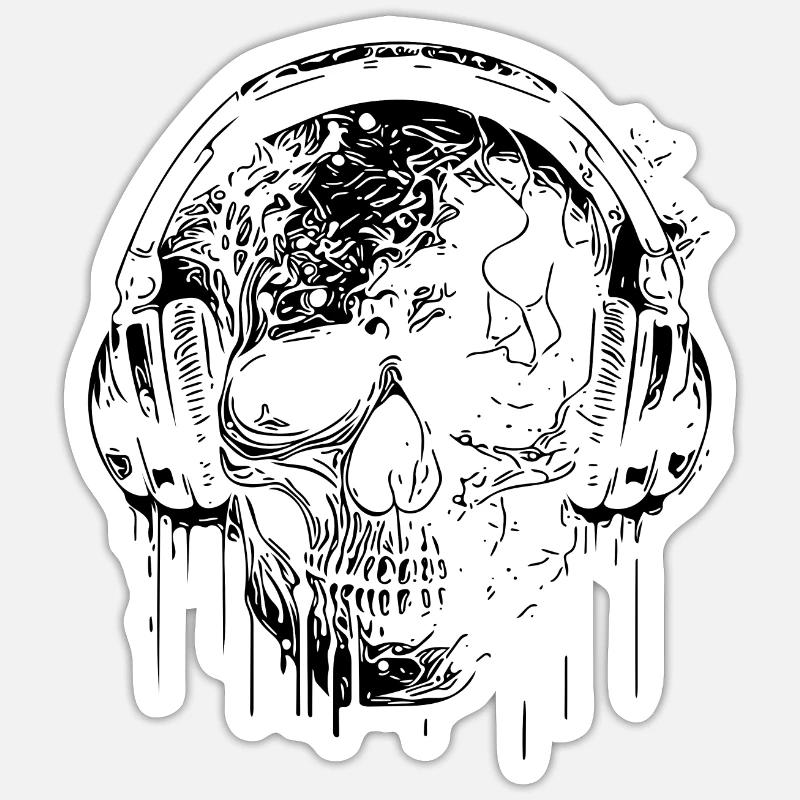 Vintage Schädel Tattoo mit Kopfhörer - Sticker Größe S (10 x 10 cm) - Mattweiß