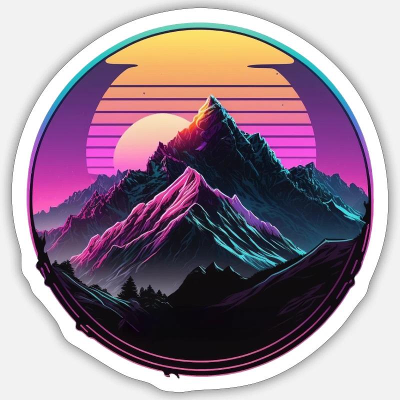 Mount Everest Synthwave - Sticker Größe S (10 x 10 cm) - Mattweiß