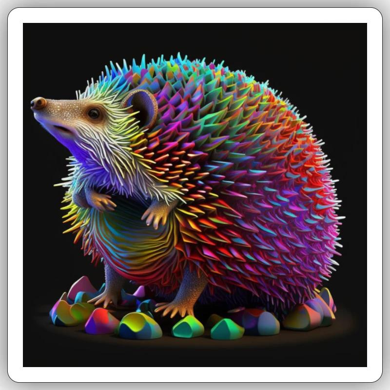 Farbiger Igel, einzigartiges Design - Sticker Größe S (10 x 10 cm) - Mattweiß
