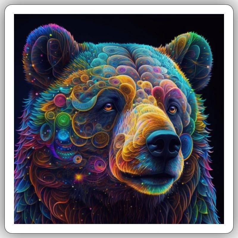 Farbiger Bär, einzigartiges Design - Sticker Größe S (10 x 10 cm) - Mattweiß