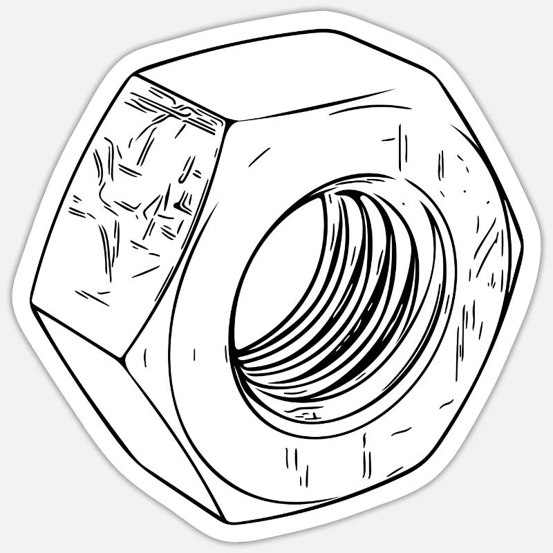 Schraubenmutter mit zerkratzter Oberfläche - Sticker Größe S (10 x 10 cm) - Mattweiß