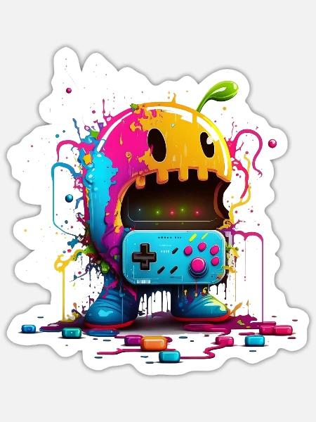 Arcade Neon Gaming Monster - Sticker Größe S (10 x 10 cm) - Mattweiß