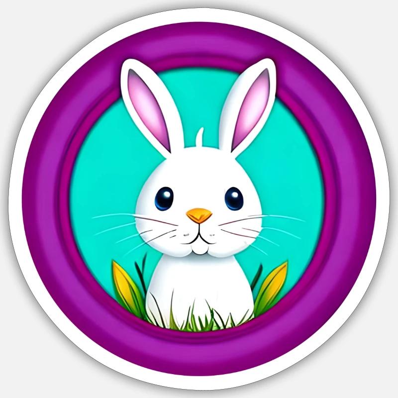 Rabbit White Purple Easter Sticker size S (10 x 10 cm)