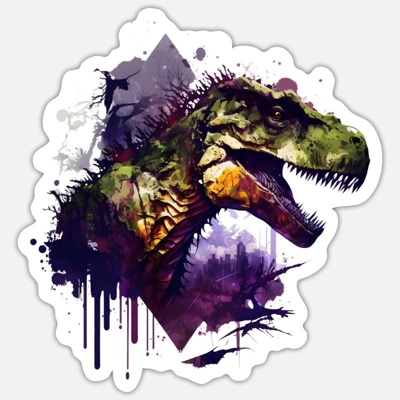 Aquarelle T Rex - Sticker taille S (10 x 10 cm) - blanc mat