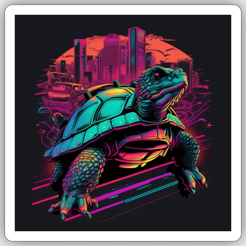 Schildkröte in Neonfarben 80er Synthwave Style Sticker Größe S (10 x 10 cm)