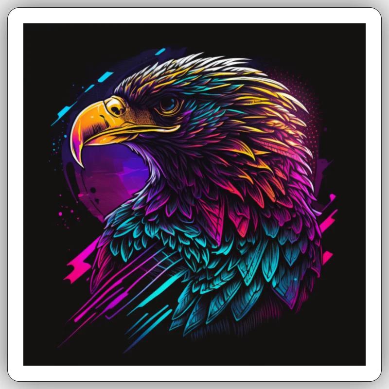 Adler mit Neonfarben, Synthwave / 80er Jahre Sticker Größe S (10 x 10 cm)