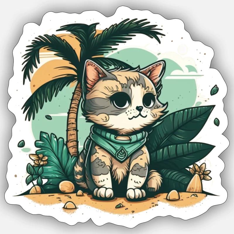 Mignon chat tropical 3 - Sticker taille S (10 x 10 cm) - blanc mat