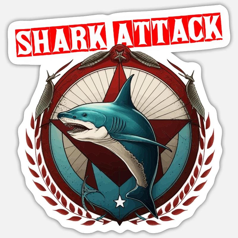 Shark Hai Attack Geschenk - Sticker Größe S (10 x 10 cm) - Mattweiß