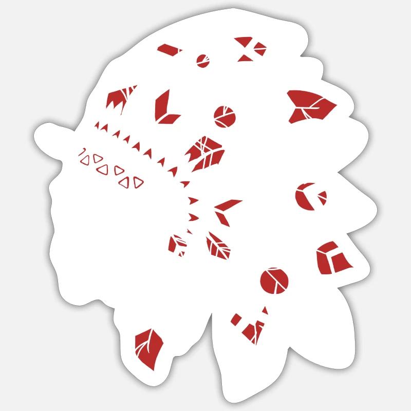 crâne avec une coiffe indienne blanc et rouge - Sticker taille S (10 x 10 cm) - blanc mat