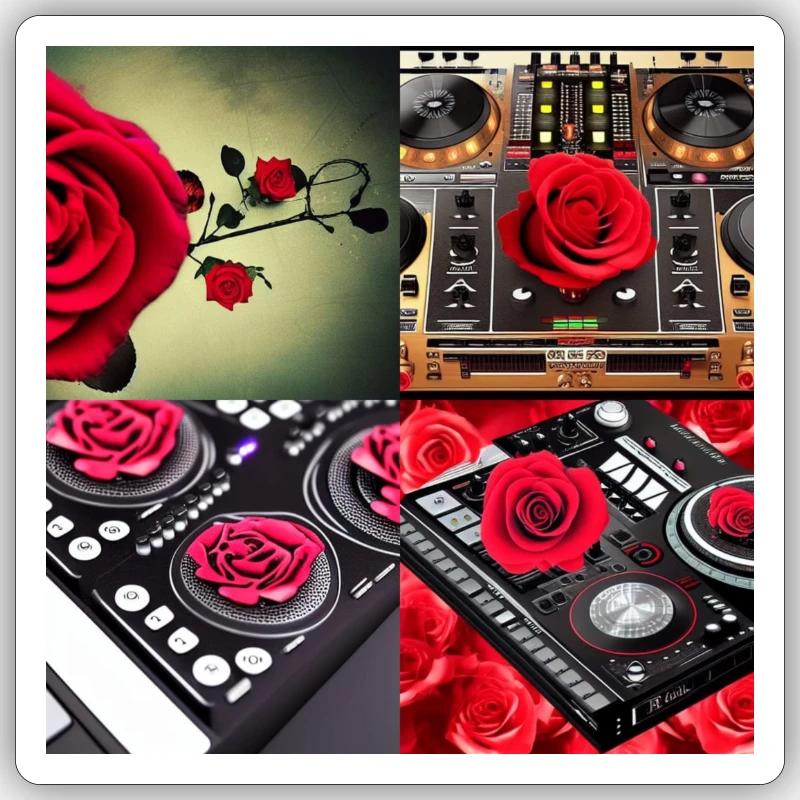 Roses und DJ-Controller - Sticker Größe S (10 x 10 cm) - Mattweiß