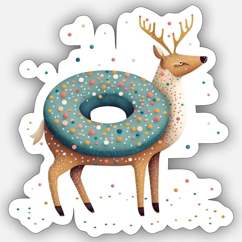 Cerf beignet - Sticker taille S (10 x 10 cm) - blanc mat
