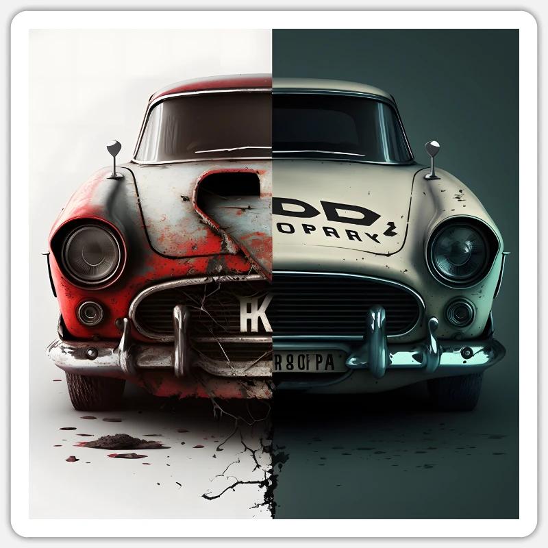 Rust Car - Sticker size S (10 x 10 cm) - white matte
