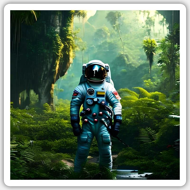 Astronaute dans la jungle - Sticker taille S (10 x 10 cm) - blanc mat