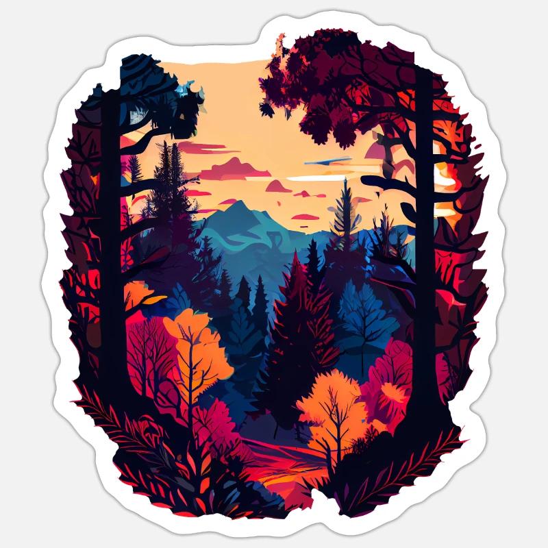 Bunter Wald - Sticker Größe S (10 x 10 cm) - Mattweiß