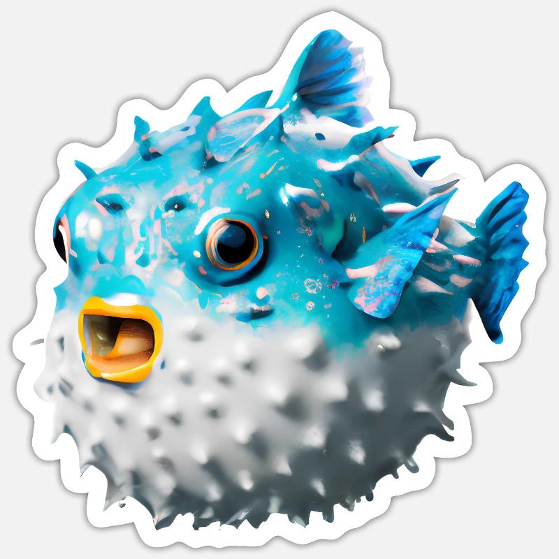 Inflated puffer fish Sticker size S (10 x 10 cm)