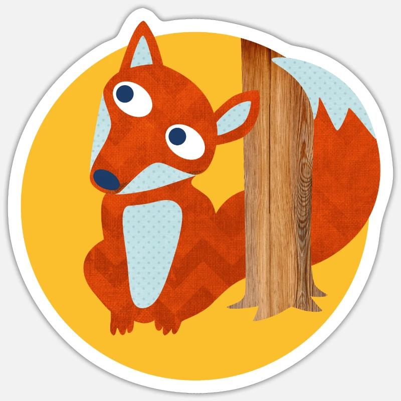 Fuchs Baumstamm Wald Kinderzimmer Comic Tierliebe Sticker Größe S (10 x 10 cm)