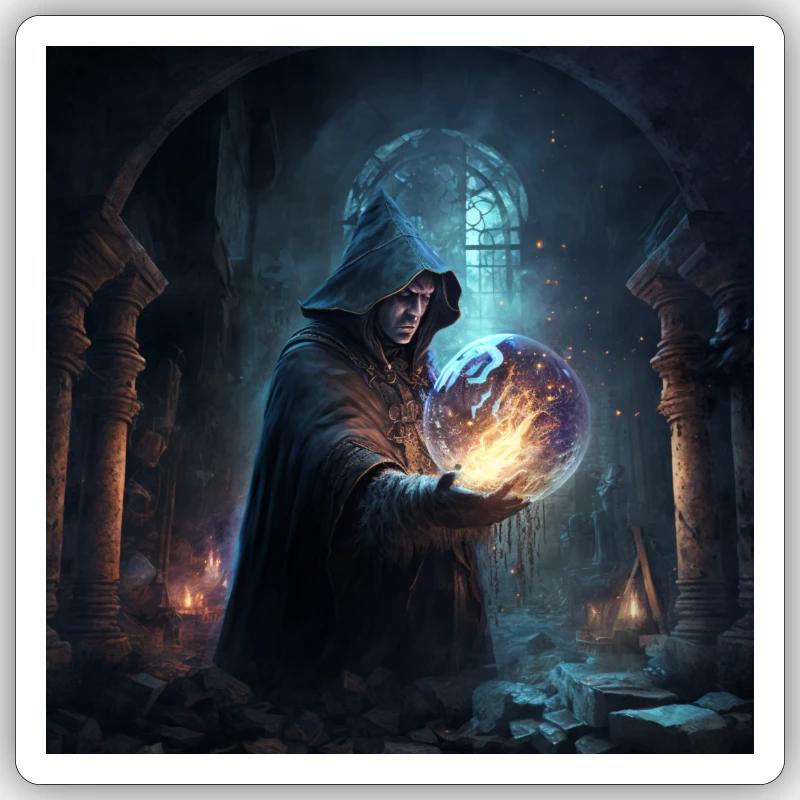 A powerful wizard casting a spell Sticker size S (10 x 10 cm)