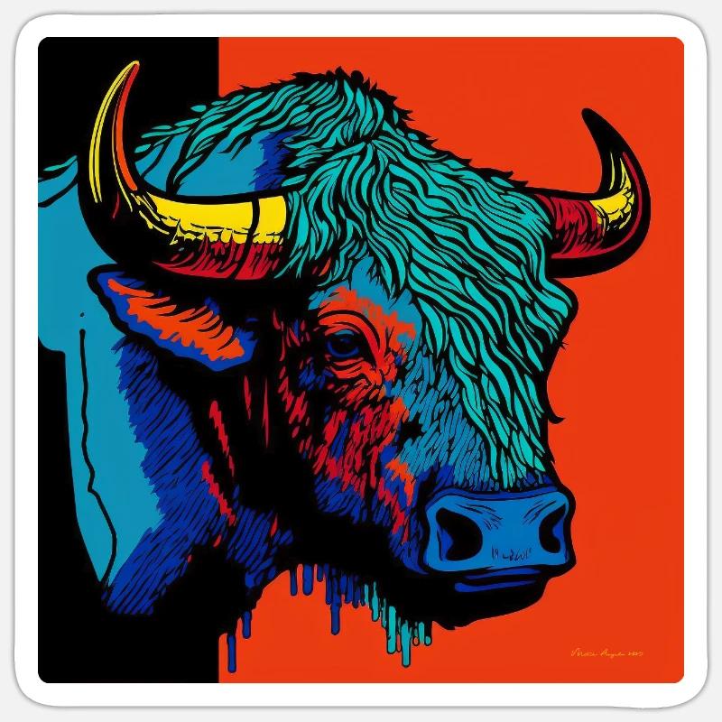 Bison en Pop Art - Sticker taille S (10 x 10 cm) - blanc mat
