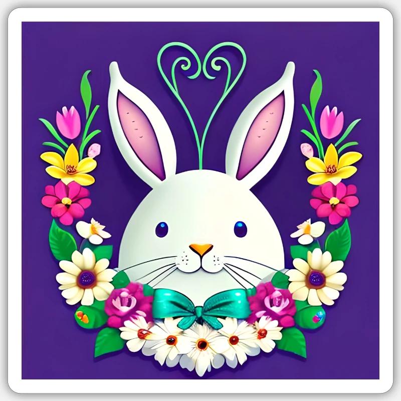 Flowers and Easter Bunny - Sticker size S (10 x 10 cm) - white matte