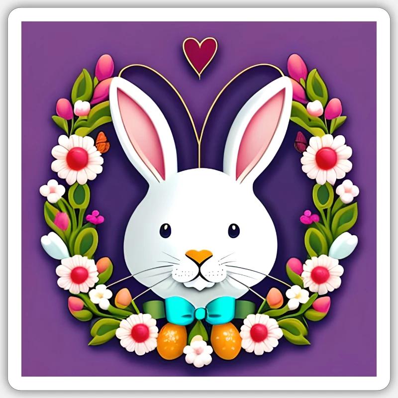 White Bunny Easter Bunny Flowers - Sticker size S (10 x 10 cm) - white matte