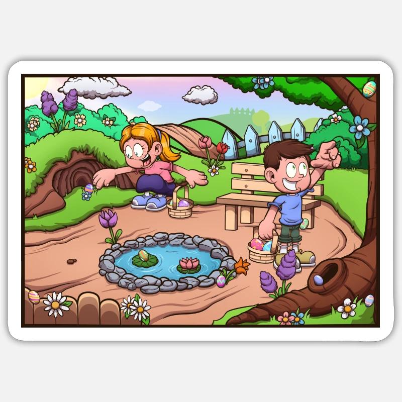 Kids Doing An Easter Egg Hunt Sticker size S (10 x 10 cm)